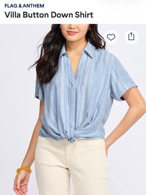 Flag & Anthem Blue Striped Villa Tie-Front Shirt